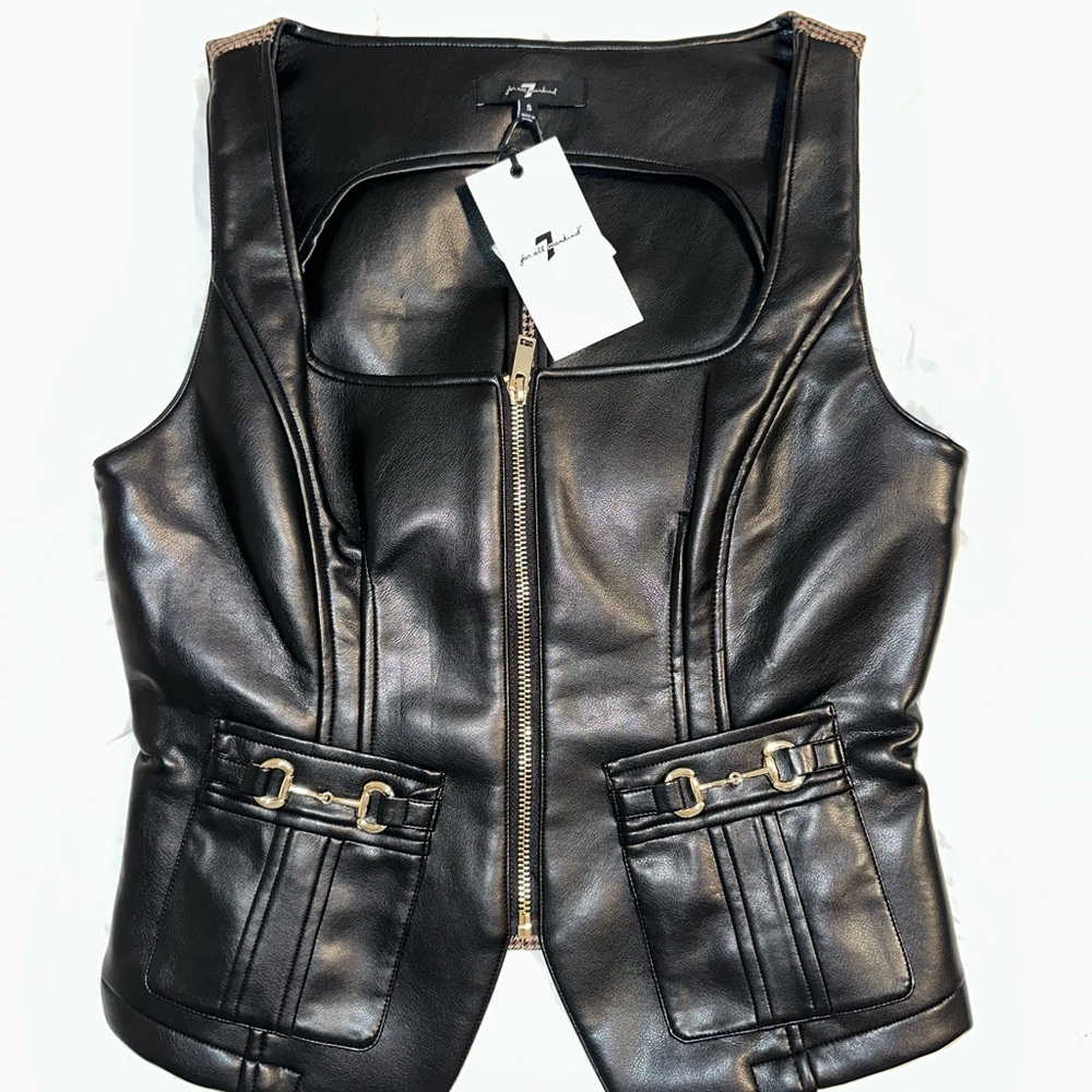7 For All Mankind Black Leather Vest Fitted Style